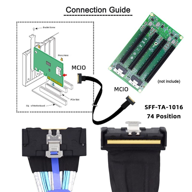 Cablecc Mini Cool Edge IO MCIO Angled PCI-E 5.0 PCI-E Slimline SAS 8i 74Pin Male to 74Pin MCIO Male Extender Cable 35cm - Image 2